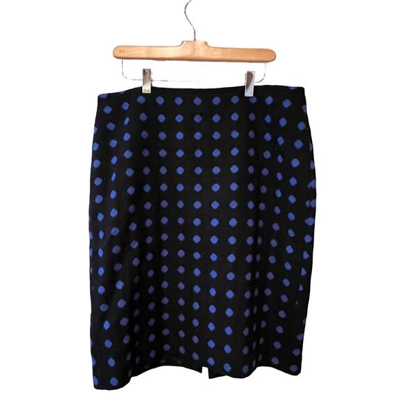 Talbots wool pencil skirt black & blue polka dot 12 - Picture 3 of 5